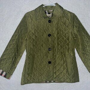 BURBERRY London Diamond Quilted Jacket Coat Olive Green Womens fit XS (M on tag)